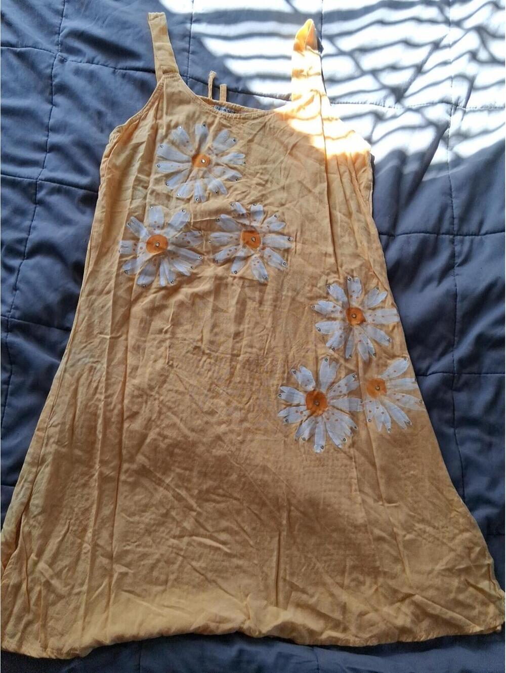 Raya Sun Floral Sleeveless Sundress Midi U-Neck Yellow With Flowers Size S Z1